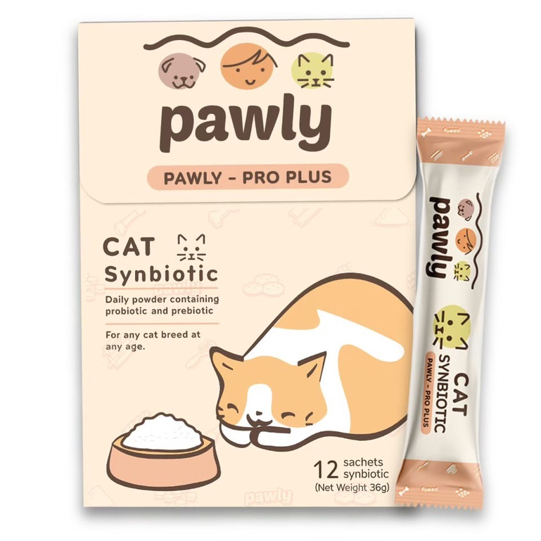 pawlyผงพรีไบโอติกและโปรไบโอติกสำหรับแมว-1กล่อง-12ซอง