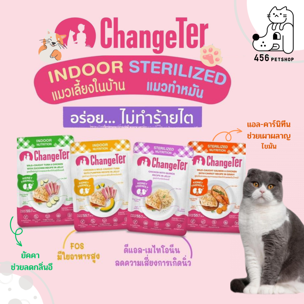 โหล-12ซอง-changeter-เชนจ์เตอร์-55กรัม-สูตรแมวเลี้ยงในบ้านและแมวทำหมัน
