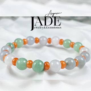 สร้อยเเขนหยกพม่า Jadeite Type A รวมสี เม็ดใส กลมสวย ใส่ดี นำพาความโชคดี ความมั่งคั่งร่ำรวย เสริมสุขภาพ