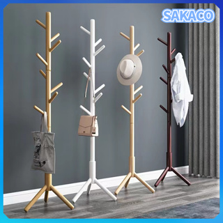【SAKACO】ไม้แขวนผ้าทรงต้นไม ที่แขวนผ้า ราวแขวนผ้าไม้ ราวแขวนเสื้อผ้า สามขา แขวนกระเป๋า ราวผ้าตั้งพื้น แขวนหมวก