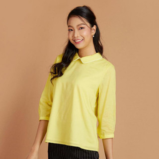 Jousse Blouse เสื้อผู้หญิง สีเหลืองสดใส ปกคอบัว ความยาวแขน 5 ส่วน (JUMBGR)