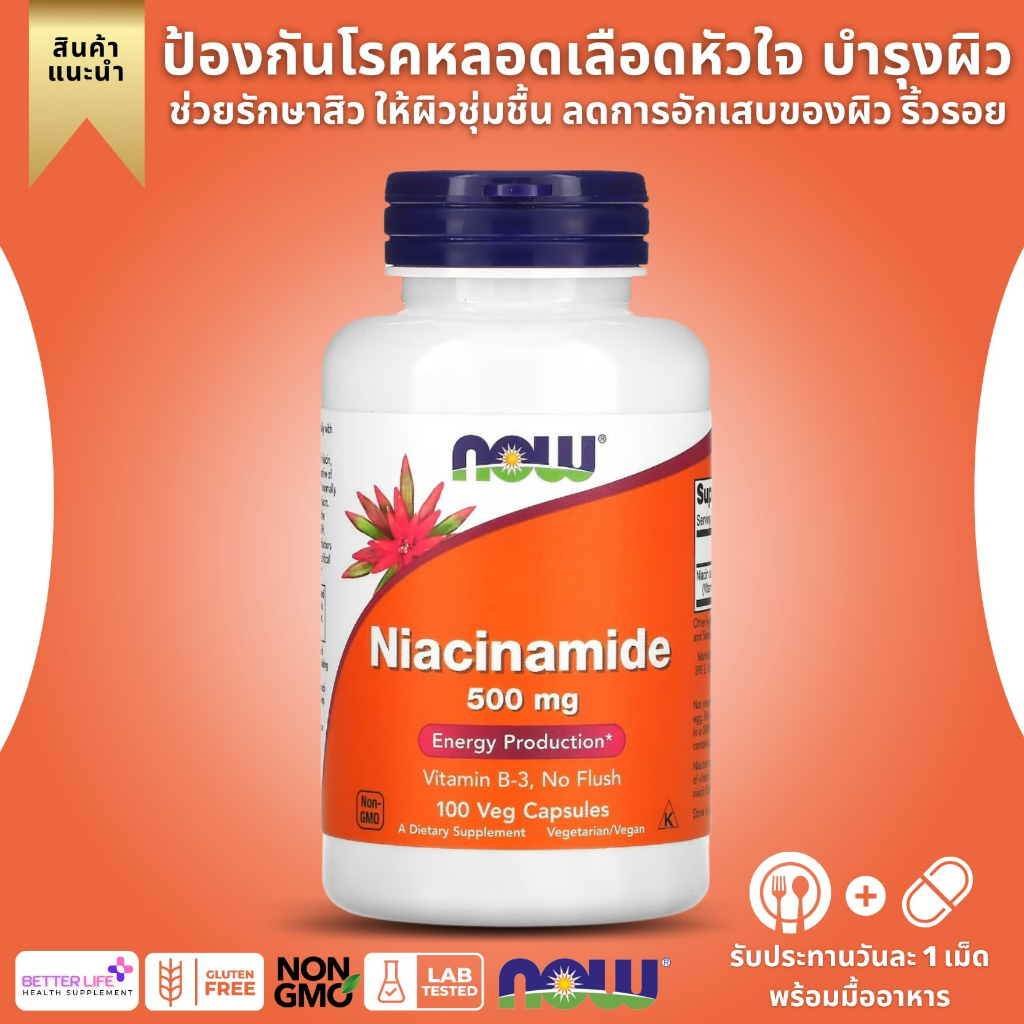 Now Foods, niacinamide, size 500 mg, containing 100 vegetable capsules