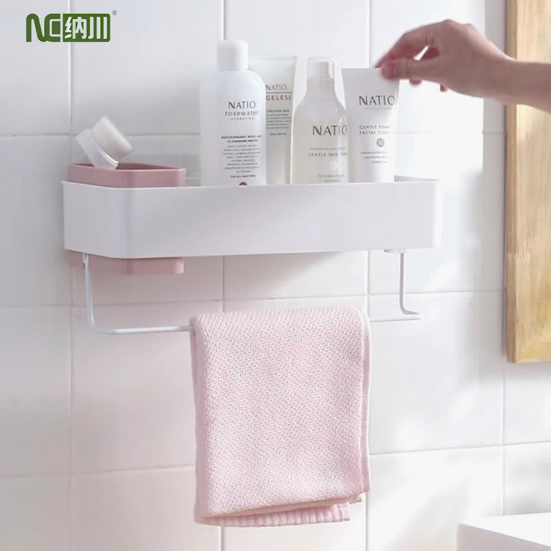nachuan-ชั้นวางของในห้องน้ำด้วยสติกเกอร์มายากซ์-ติดผนังได้-ใช้เก็บของเครื่องสำอางและอุปกรณ์ในห้องน้ำได้สะดวกสบาย