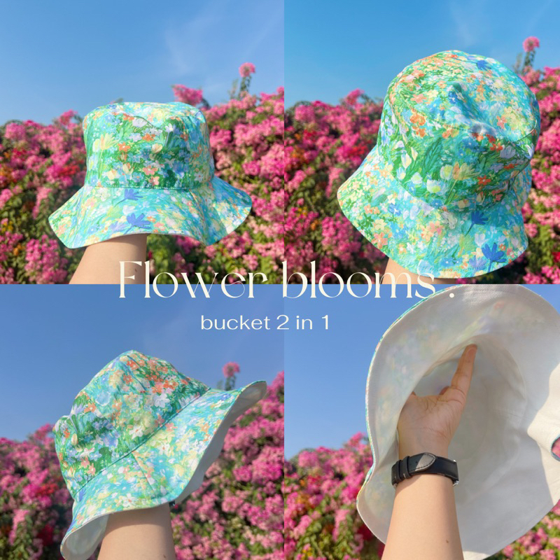 flower-blooms-bucket-2-in-1-หมวกบักเก็ตใส่ได้สองด้าน-หมวกบักเก็ตลายดอกไม้