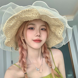 หมวกสาน หมวกผู้หญิงปีกกว้างกันแดดได้ เหมาะแก่การใส่ไปเที่ยวทะเล พร้อมส่งจากไทย S062