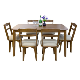 [ส่งฟรี] HomePro ชุดโต๊ะอาหาร ไม้จริง 6 ที่นั่ง KARAKED สีวอลนัท แบรนด์ FURDINI