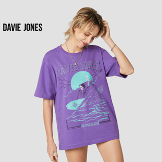 DAVIE JONES DAVIE JONES เสื้อยืดโอเวอร์ไซซ์ พิมพ์ลาย สีม่วง Graphic Print Oversized T-Shirt in purple WA0168PU