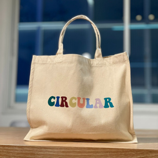 กระเป๋าผ้า สกรีนลาย CIRCULAR สีพาสเทล ผลิตจากวัตถุดิบรีไซเคิล 100% ดีต่อสิ่งแวดล้อม