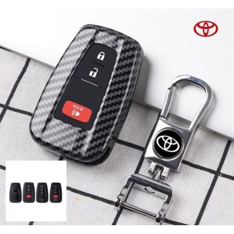 กรอบ-เคส-ใส่กุญแจรีโมทรถยนต์-ลายเคฟล่า-toyota-c-hr-cross-fortuner-camry-minor-change-smart-key