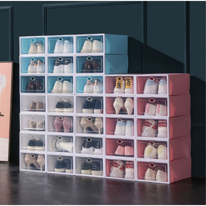 ภาพหน้าปกสินค้ากล่องใส่รองเท้า กล่องรองเท้า กล่องเก็บของ เปิดฝาด้านหน้า มีให้เลือก 2 ขนาด-.- จากร้าน lzjhaha บน Shopee