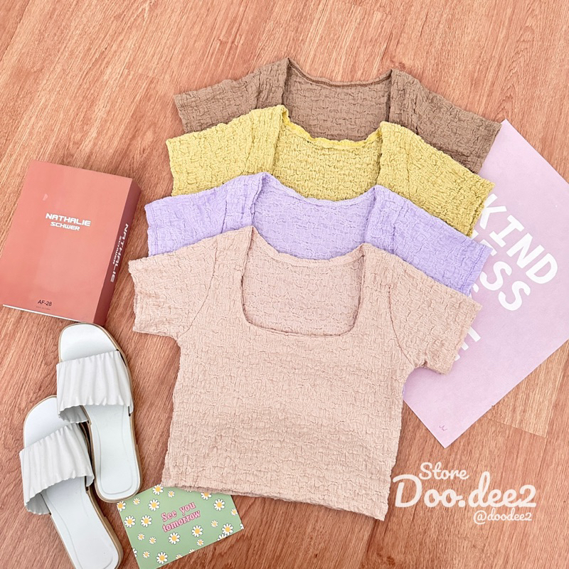 doodee2-เสื้อครอป-คอเหลี่ยม-ผ้าอัดยับ