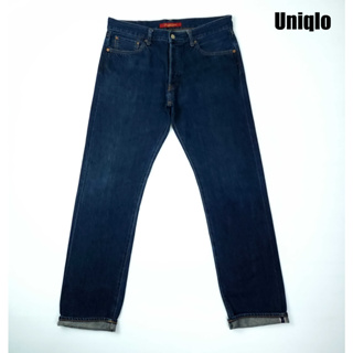 ยีนส์ริมแดง Selvedge Uniqlo เอว 35-36 รุ่น Premium สีเข้มใหม่ งานกระดุม ผ้าหนานุ่ม ขากระบอกตรง