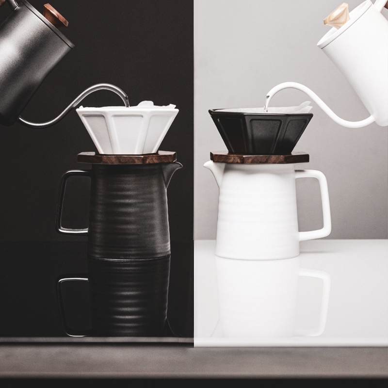 Set ดริปกาแฟ Ceramic Dripper + Walnut holder + Black Obsidian Coffee ...