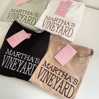 S212 เสื้อครอป ผ้าคอตตอน สไตล์มินิมอล ปัก MARTHAS VINEYARD