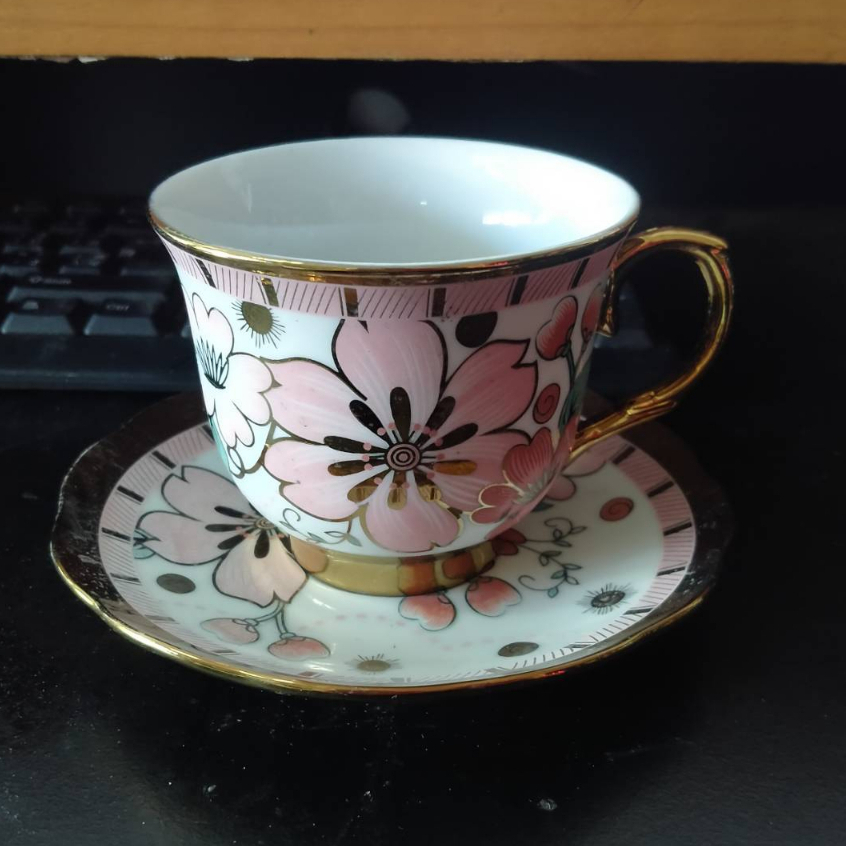 แก้วกาแฟเชรามิค-ถ้วยกาแฟ-ลายดอกไม้-ถ้วยกาแฟพร้อมจานรอง