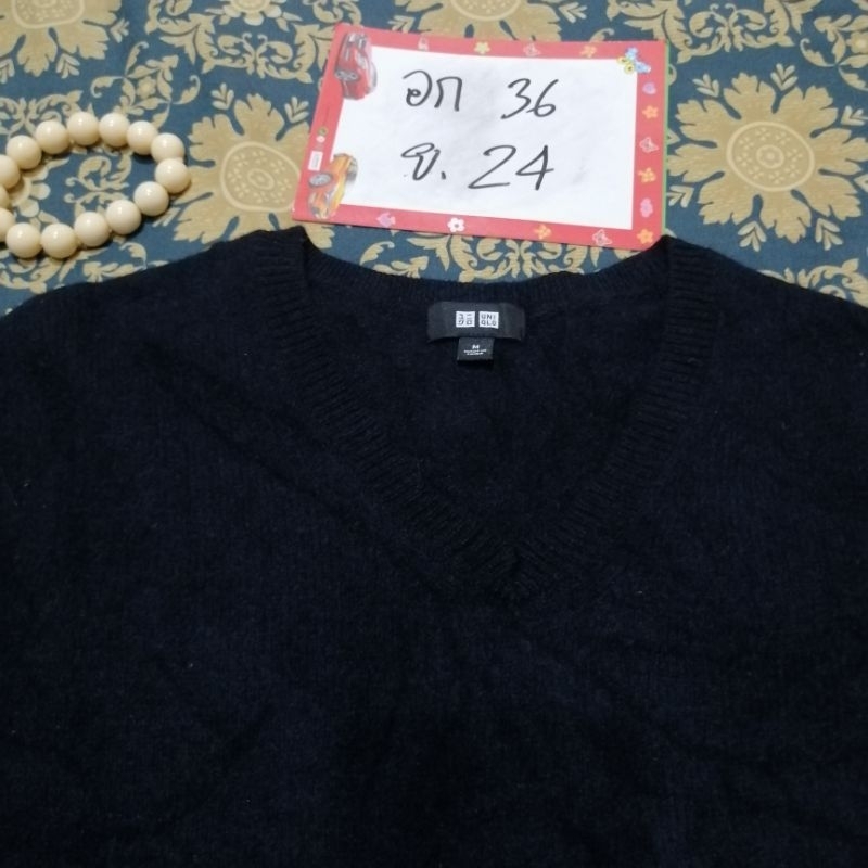 sweater-uniqlo-wool-สภาพ-95-size-m-มือสอง-สเว็ตเตอร์-ยูนิโคล่-ผ้าขน-สัตว์-สีกรม-เสื้อกันหนาว-เสื้อแขนยาว