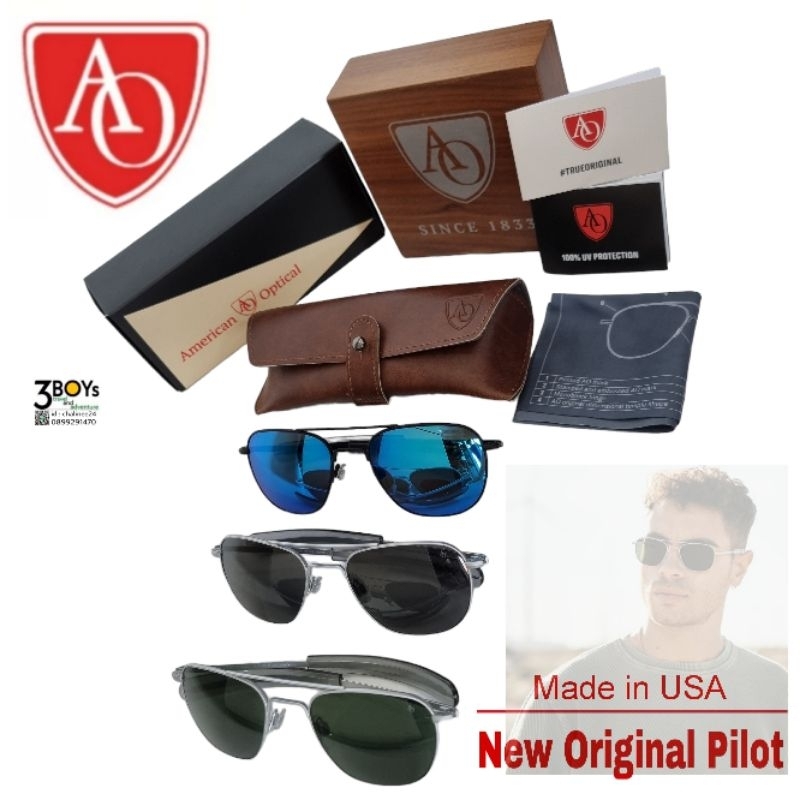 แว่นตา-ao-eyewear-รุ่น-new-original-pilot-ที่นักบินทั่วโลกนิยมใช้มากที่สุด-กระเป๋าหนังทรงย้อนยุค-ของแท้100-made-in-usa