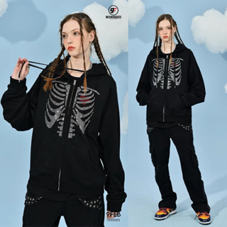 9FEB 9HD046 skeleton hoodies เสื้อกันหนาว มีฮู้ด มีซิป ลายโครงกระดูก