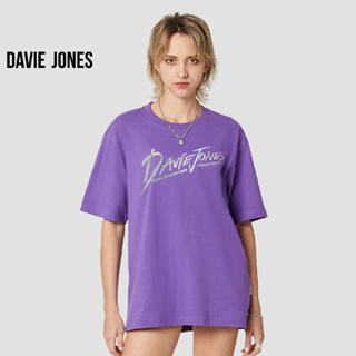 DAVIE JONES เสื้อยืดโอเวอร์ไซซ์ พิมพ์ลาย สีม่วง Logo Print Oversized T-Shirt in purple LG0301PU