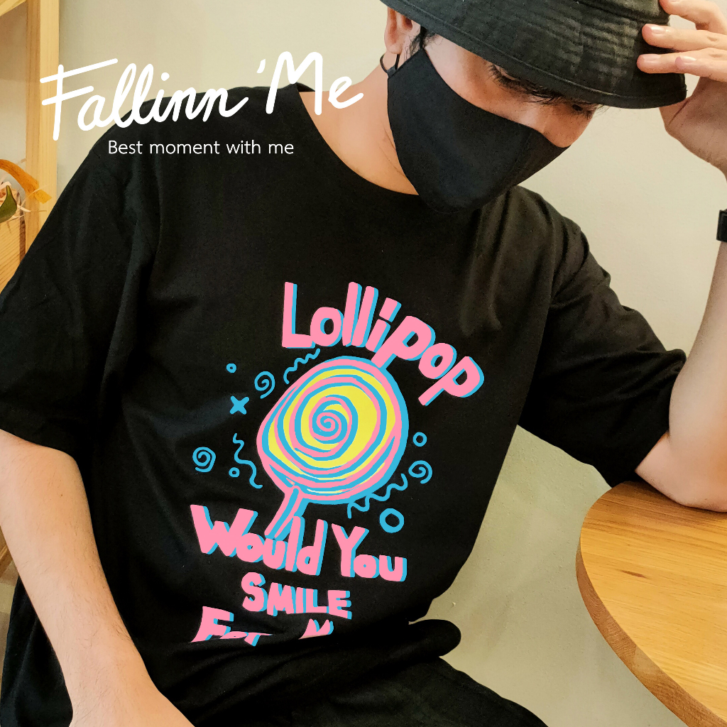 fallinnme-เสื้อยืดแขนสั้น-lollipop-ขาว-ดำ