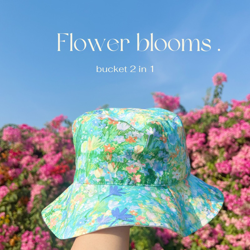 flower-blooms-bucket-2-in-1-หมวกบักเก็ตใส่ได้สองด้าน-หมวกบักเก็ตลายดอกไม้