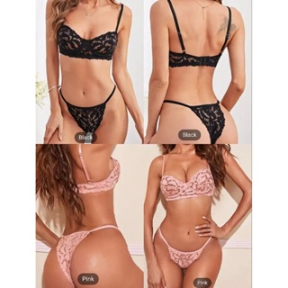 SALE!!SET Embroidered Push Up Bras/ Sheer Cheeky Panties/ thong บราดันทรงปักลาย &amp; กางเกงชั้นในกึ่งโปร่งซีทรู/ จีสตริง