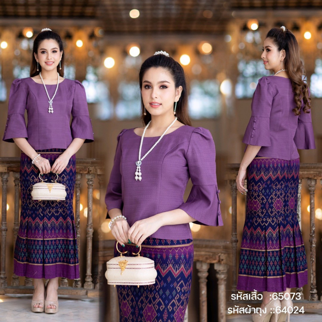 เสื้อผ้าไหมคอกลม แต่งกระดุมปลายแขน ทรงสวยหรู ชุดไทยประยุกต์ ไซส์ S-5XL ผ้าเนื้อดี มุมมองที่ 4