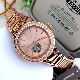 (ผ่อน0%) นาฬิกา Fossil BQ3723 Weslee Automatic Rose Gold-Tone Stainless Steel Watch หน้าปัดโรสโกล์ด ล้อมคริสตัล 36มม.