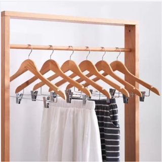 858  ไม้แขวนเสื้อไม้ทึบพร้อมคลิปเหล็ก 45cm（12 ชิ้น / 6 ชิ้น）Y-08