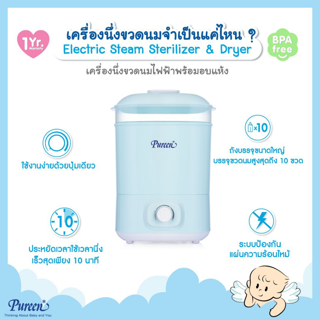 pureen-เครื่องนึ่งขวดนมพร้อมอบแห้ง-เพียวรีน-pureen-เครื่องนึ่งขวดนม-เครื่องนึ่งขวดนมพร้อมอบแห้งราคาถูก-ส่งเร็วมาก