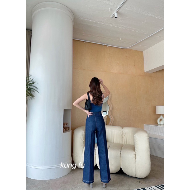 กางเกงยีนส์-ผ้ายืด-ทรงขากระบอกเอวสูงแนวมินิมอล-ทรงสวยมากๆ