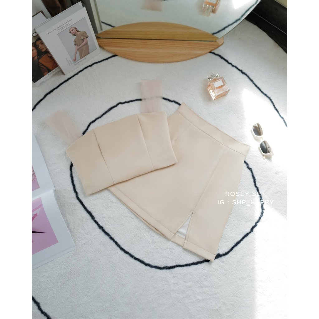 ROSEY SET - SHP_HAPPY ชุดเซทเสื้อแขนแต่งตะข่ายและกระโปรง | Shopee Thailand