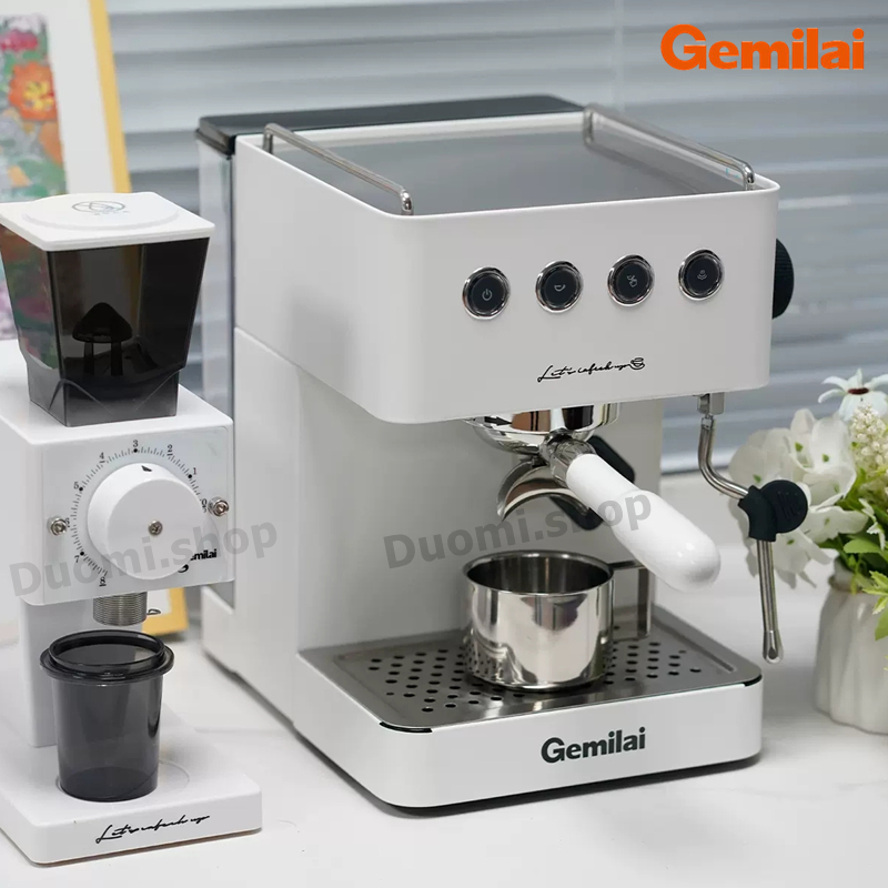 เครื่องชงกาแฟ-gemilai-crm-3005g-สีขาว-พร้อมเครื่องบด-crm-9009-coffee-machine