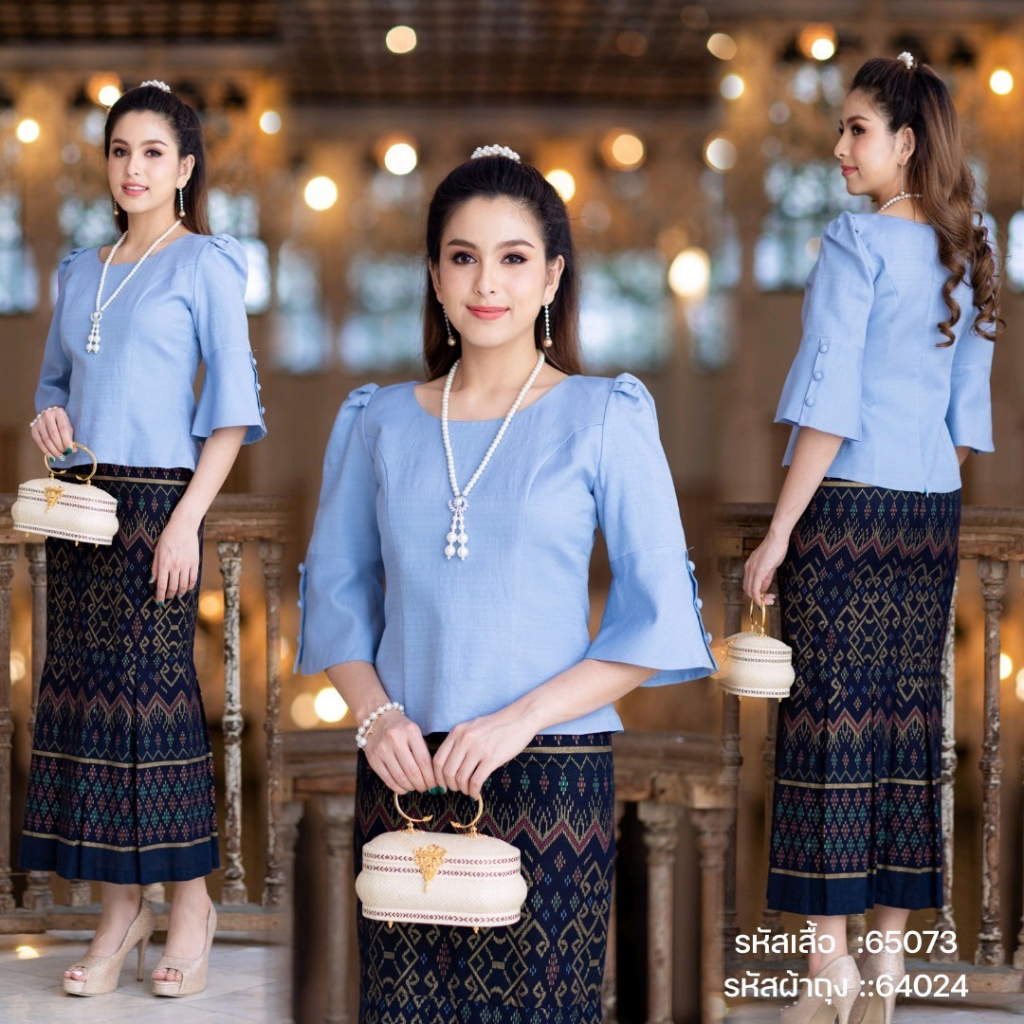 เสื้อผ้าไหมคอกลม แต่งกระดุมปลายแขน ทรงสวยหรู ชุดไทยประยุกต์ ไซส์ S-5XL ผ้าเนื้อดี มุมมองที่ 5