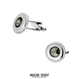 ANGELINO RUFOLO Cufflink(คัฟลิงค์) ดีไซน์ Black Diamond กระดุมข้อมือคัฟลิ้งโรเดียมคุณภาพเยี่ยม สีเงิน