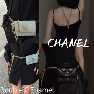 CHANEL chanel  Double C Enamel Buckle โซ่ถอดได้ สายสะพายไหล่ กระเป๋าคาดเอวหนังแกะ One Shoulder Messenger Bag