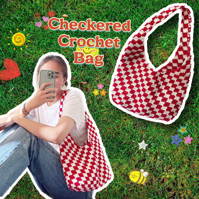 กระเป๋าถักไหมพรมลายตาราง-checkered-bag-งาน-diy-กระเป๋าถัก-handmade