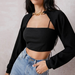 ‼️พร้อมส่ง‼️เฉพาะเสื้อคลุม - Curb chain long sleeve bolero sweater (Shein)