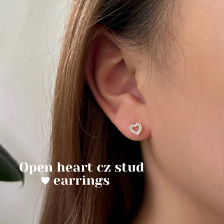 🔥กรอกโค้ด CLMLH ลด 45.-🔥/ Open heart cz stud earrings / ต่างหูหัวใจ ต่างหูเงินแท้925 ต่างหูcz