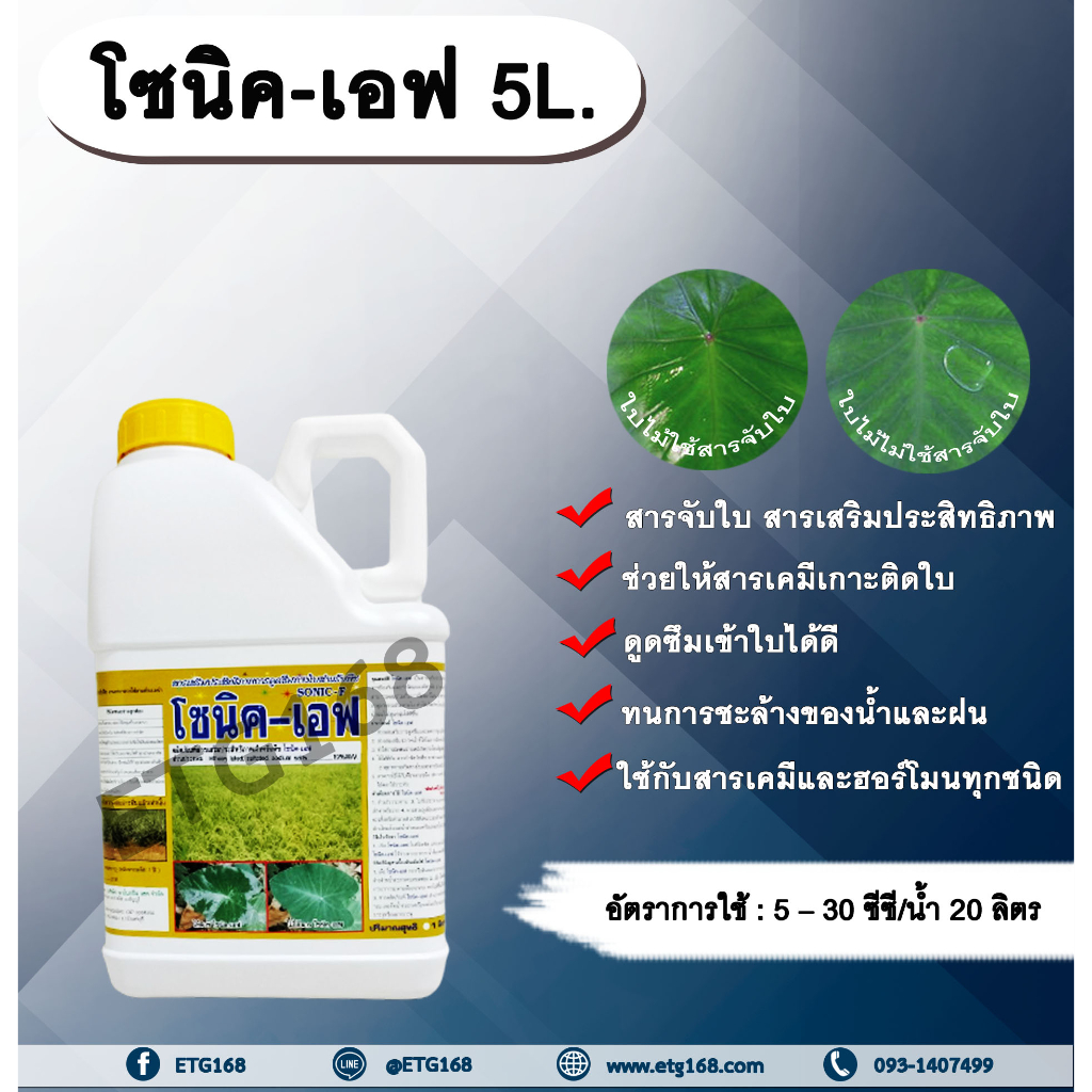 ภาพหน้าปกสินค้าโซนิค เอฟ 5L. สารจับใบ สารเคลือบใบ สารเสริมประสิทธิภาพทางใบ สารเคมีเกาะติดใบพืช สารเคมีดูดซึมเข้าใบพืช