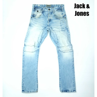 ยีนส์ Jack &amp; Jones เอว 31 สไตร์ Workwear ผ้าด้าน สีฟอก ขากระบอกเล็ก