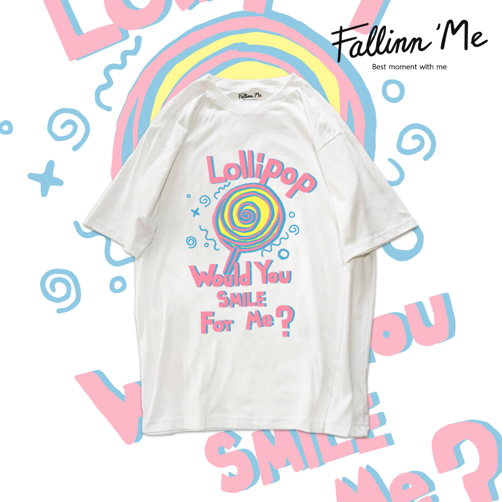 fallinnme-เสื้อยืดแขนสั้น-lollipop-ขาว-ดำ