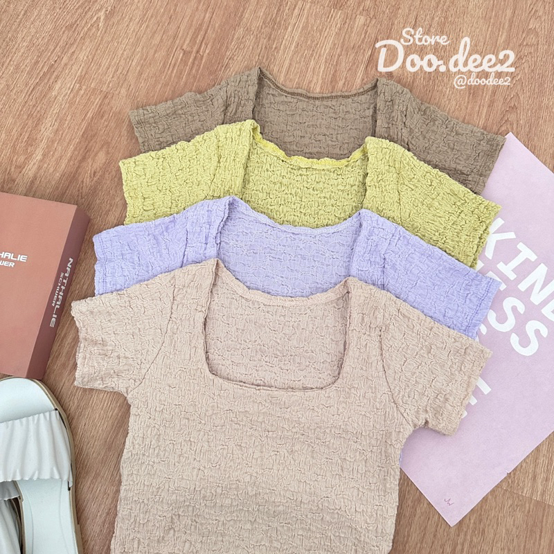 doodee2-เสื้อครอป-คอเหลี่ยม-ผ้าอัดยับ