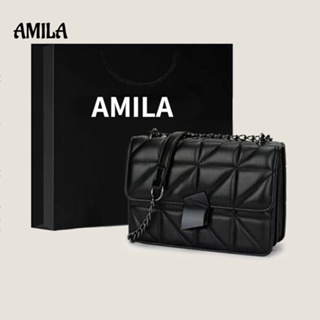AMILA กระเป๋าหนัง PU ทรงสี่เหลี่ยมฤดูร้อนกระเป๋าสะพายไหล่สายโซ่ขนาดเล็กผู้หญิง