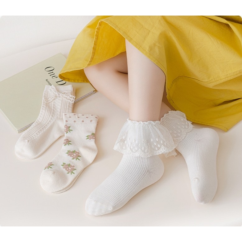 ถุงเท้า-ผ้าฝ้ายถัก-แต่งลูกไม้-สำหรับเด็กผู้หญิง-1-เซ็ท-ได้-3-คู่-สำหรับเด็ก-1-8-ขวบ