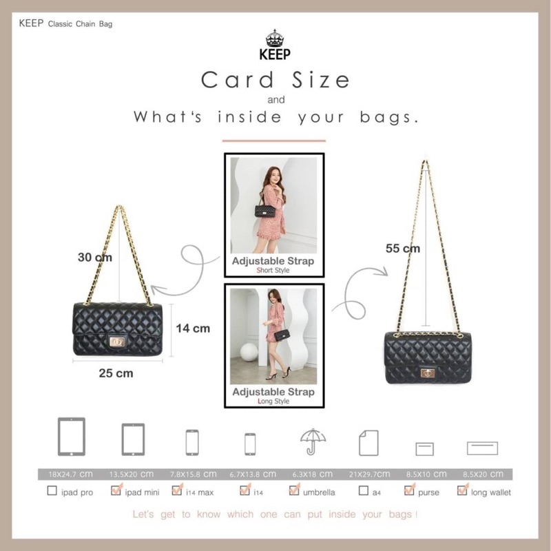 รับหิ้วของแท้จากshop-กระเป๋าสะพายข้าง-keep-bag-รุ่น-classic-chain-หนังแท้ทั้งใบ