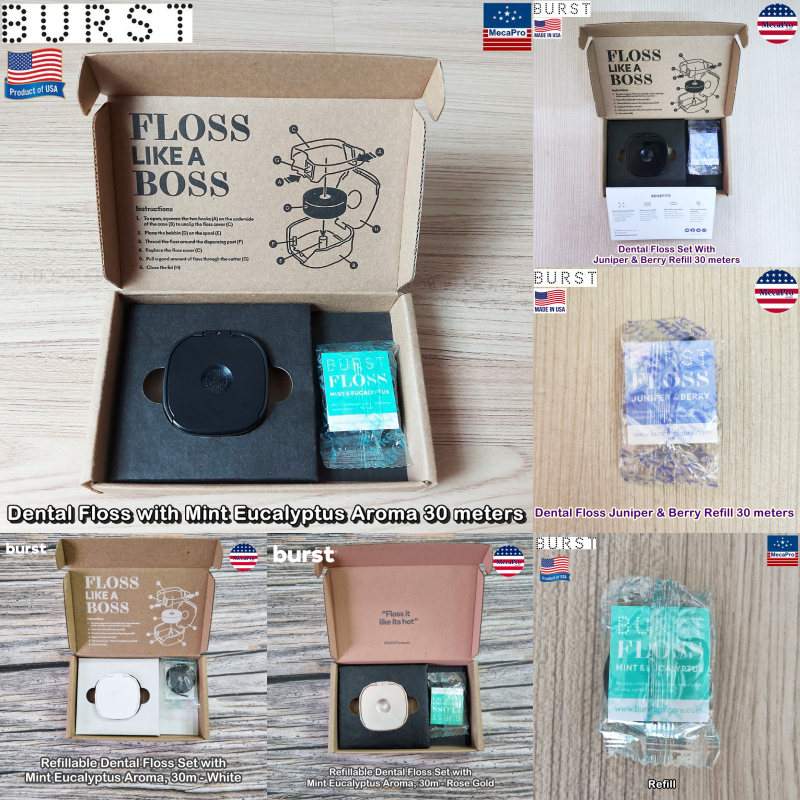 BURST® Dental Floss Set & Refill 30 meters ไหมขัดฟันสีดำ + ตลับ ไหมขัด