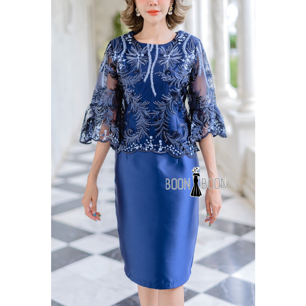 เดรสลูกไม้ลายดอก Premium M-4XL งานสวย ใส่ไปงาน คุณแม่เจ้าสาว ชุดออกงานหรู มุมมองที่ 5