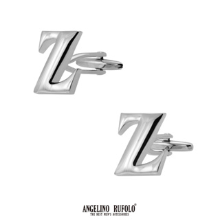 ANGELINO RUFOLO Cufflink(คัฟลิงค์) ดีไซน์ Alphabet กระดุมข้อมือคัฟลิ้งโรเดียมคุณภาพเยี่ยม สีเงิน