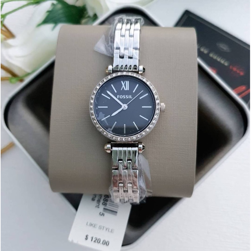 ผ่อน0-นาฬิกา-fossil-bq3501-classic-stainless-steel-black-dial-womens-watch-สแตนเลส-หน้าปัด-26-มม